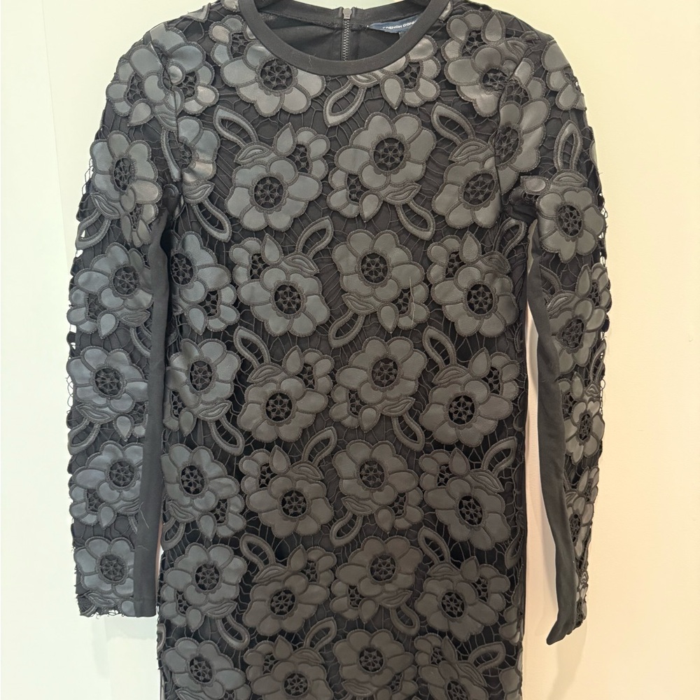 French Connection Black Lace and Faux Leather Mini Dress